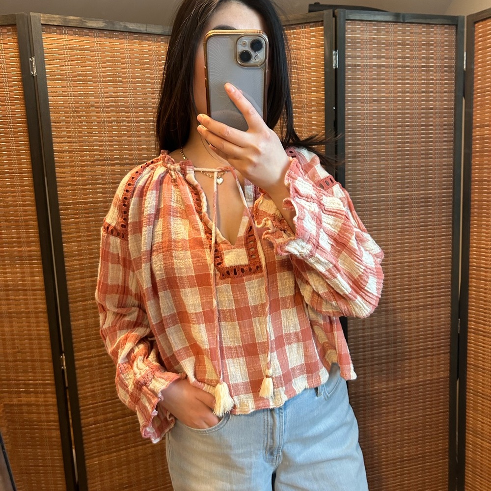 Free People Plaid Blouse